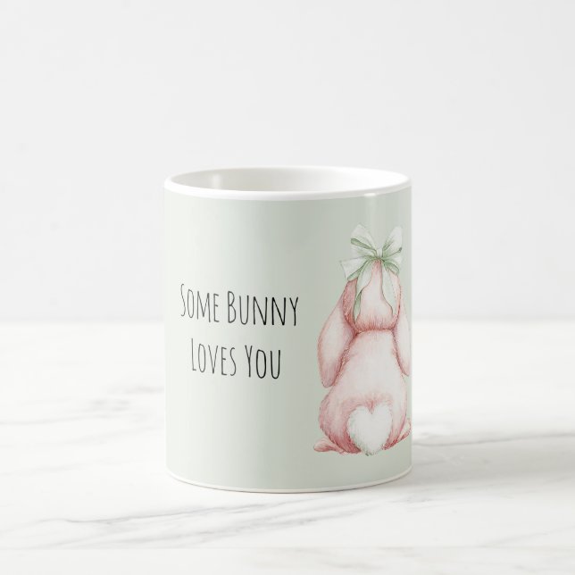 Some Bunny Loves You Mint Bow Heart Tail Kaffemugg (Center)