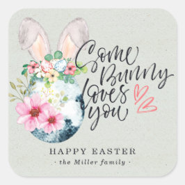 Some Bunny Loves You | Spräcklig Påskägg Fyrkantigt Klistermärke