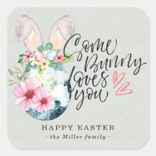 Some Bunny Loves You   Spräcklig Påskägg Fyrkantigt Klistermärke
