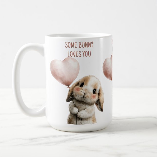 Some Bunny Loves You with Heart Balloon Kaffemugg (Vänster)