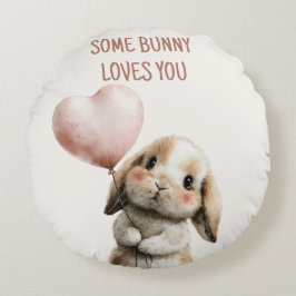 Some Bunny Loves You with Heart Balloon Rund Kudde