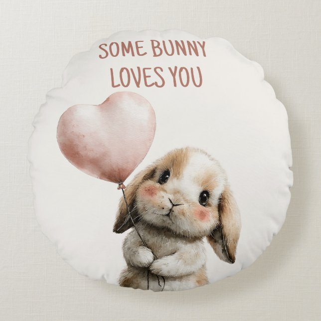 Some Bunny Loves You with Heart Balloon Rund Kudde (Framsidan)