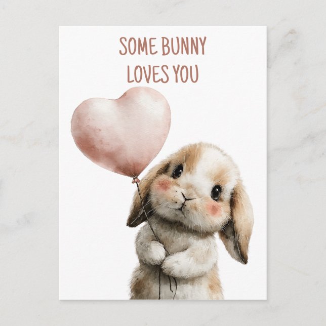 Some Bunny Loves You with Heart Balloon Vykort (Framsida)