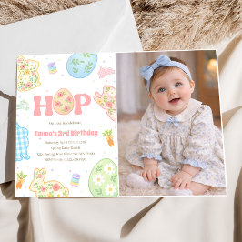 Some Bunny Pastel Floral 3-års födelsedagsfoto Inbjudningar