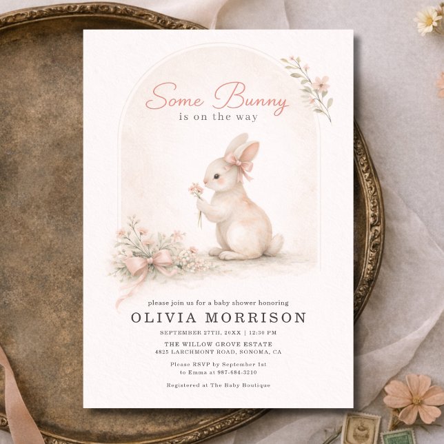 Some Bunny Pink Coquette Bow Baby Shower Inbjudningar (Skapare uppladdad)