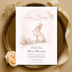 Some Bunny Rosa Bow Spring Baby Shower Inbjudningar