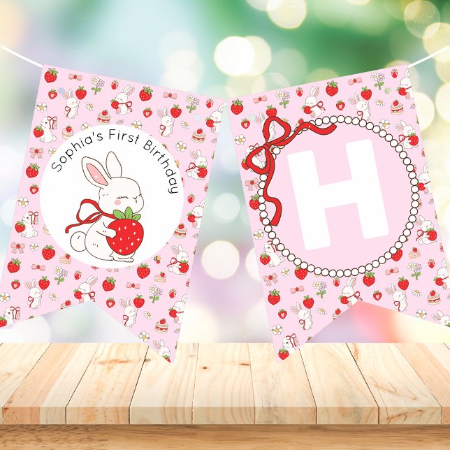 Some Bunny Rosa Födelsedagsbanner Vimplar (Skapare uppladdad)