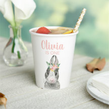 Some Bunny Rosa Rutig Blommig Första Födelsedag