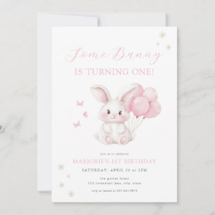 Some Bunny Spring Flicka Rosa Kanin Första Födelse Inbjudningar