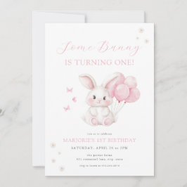 Some Bunny Spring Girl Pink Bunny First Birthday Inbjudningar