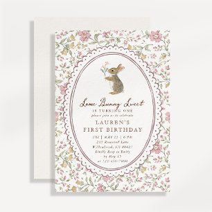 Some Bunny Sweet Floral Kanin Första Födelsedag Inbjudningar