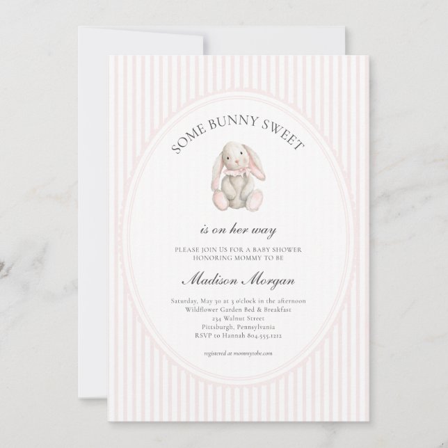 Some Bunny Sweet Pink Girl Baby Shower  Inbjudningar (Framsida)