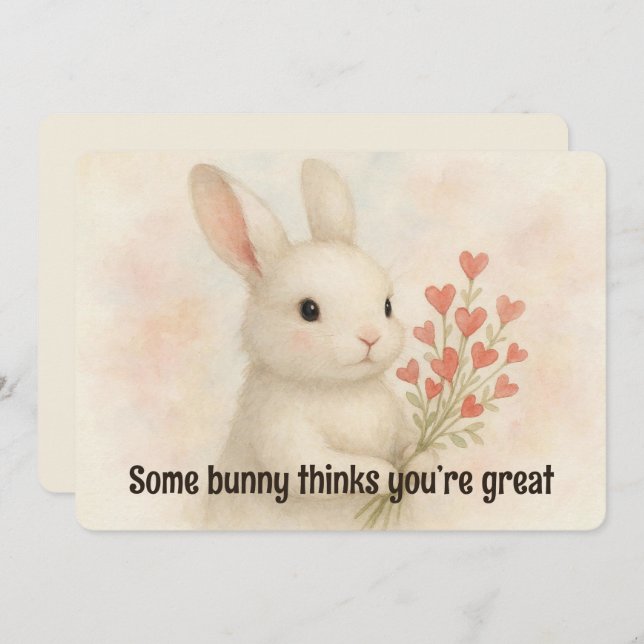 Some Bunny Thinks You’re Great Valentines Day Card Julkort (Fram/baksida)