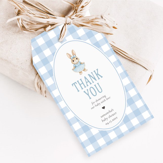 Somebunny Baby Shower Presentetikett (Gingham Little Bunny Baby Shower Favor Tags)