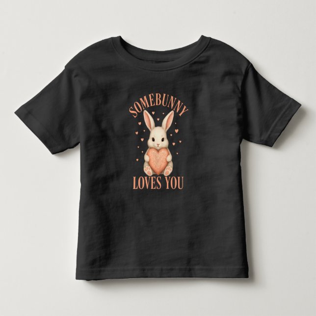 Somebunny Loves You Cute Bunny Black T-Shirt (Framsida)