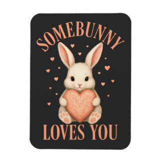 Somebunny Loves You Cute Bunny on Dark Charcoal Magnet