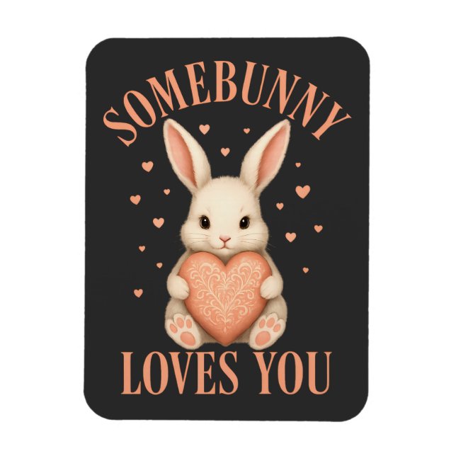 Somebunny Loves You Cute Bunny on Dark Charcoal Magnet (Vertikal)
