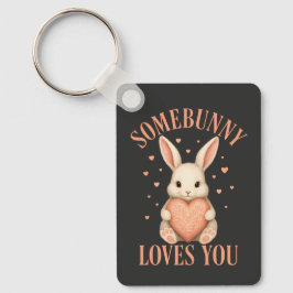 Somebunny Loves You Cute Bunny on Dark Charcoal Nyckelring