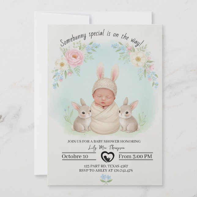 Somebunny Special är på väg – Baby Shower  Inbjudningar (Framsida)
