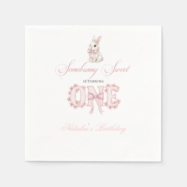 Somebunny Sweet 1st Birthday Spring Floral Invitat Pappersservett (Framsidan)