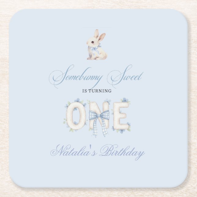 Somebunny Sweet 1st Birthday Spring Floral Invitat Underlägg Papper Kvadrat (Framsidan)
