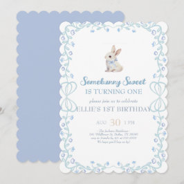 Somebunny Sweet Bunny 1st Birthday Spring Floral I Inbjudningar