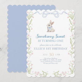 Somebunny Sweet Bunny 1st Birthday Spring Floral I Inbjudningar