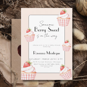 Someone Berry Sweet Cupcake Jordgubbs Baby Shower Inbjudningar
