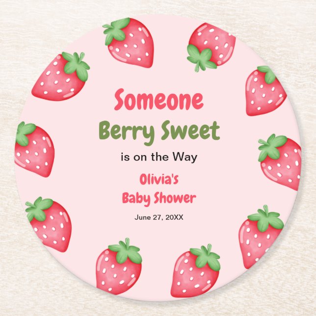 Someone Berry Sweet Pink Strawberry Baby Shower   Underlägg Papper Rund (Framsidan)