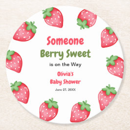 Someone Berry Sweet Strawberry Baby Shower  Underlägg Papper Rund