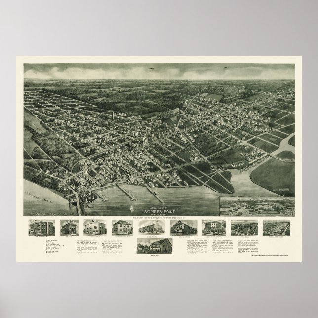 Somers-Point, NJ Panoramic Karta - 1925 Poster (Framsidan)