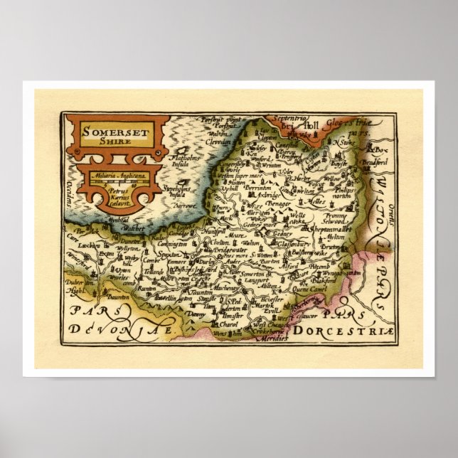 ’Somersetshire’ Somerset County Karta Poster (Framsidan)