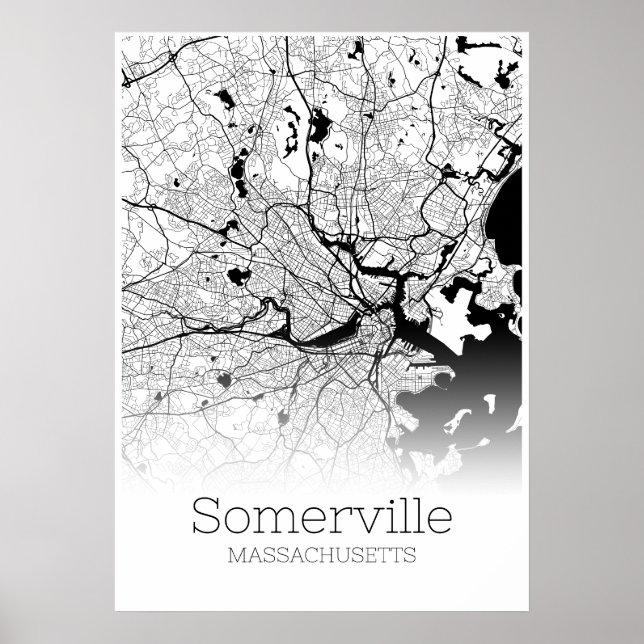 Somerville Karta - Massachusetts - City Karta Post Poster (Framsidan)