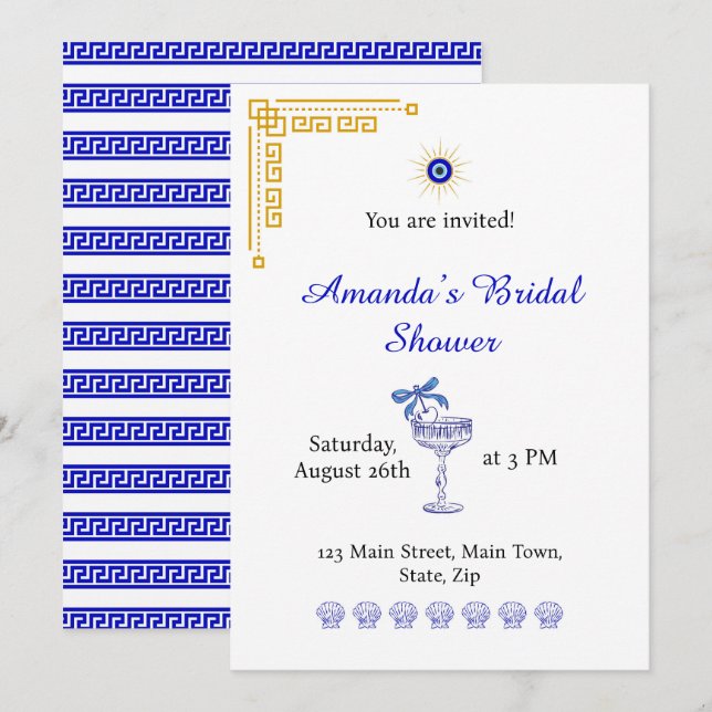  Something Blue and Greek Bridal Shower Inbjudningar (Fram/baksida)