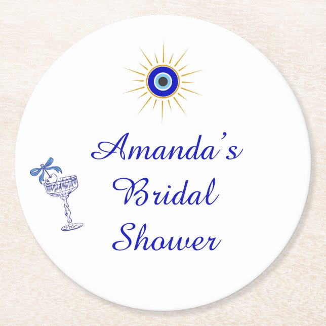 Something Blue and Greek Bridal Shower Underlägg Papper Rund (Framsidan)
