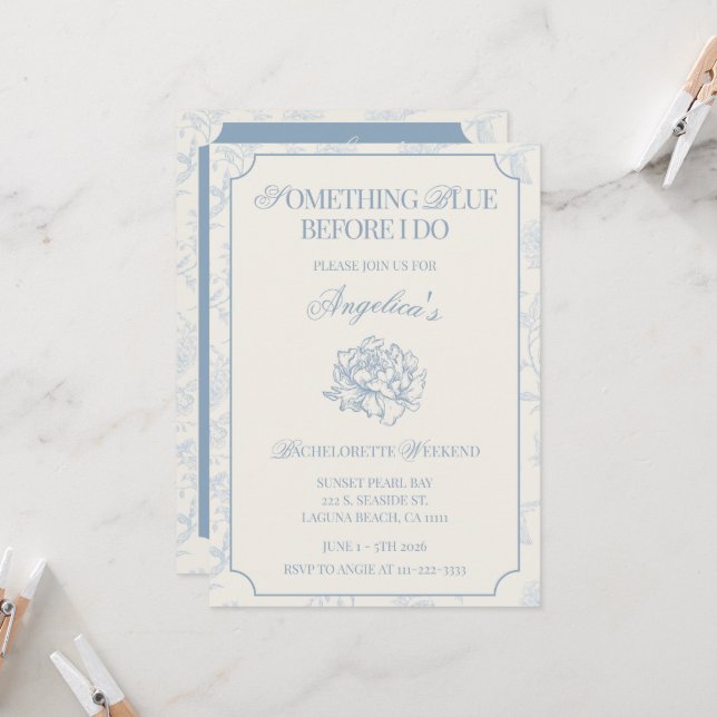 Something Blue Before I Do Bachelorette Itinerary  Inbjudningar (Fram/Back In Situ)