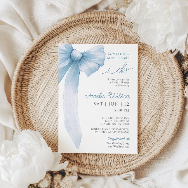 Something Blue Before I Do Bow Bridal Shower Inbjudningar (Something Blue Before I Do Whimsical Bow Bridal Shower Invitation)