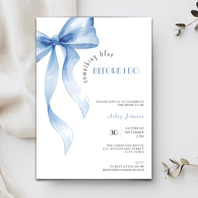 Something Blue before I Do Bridal Shower Inbjudningar (Something blue before I do Bridal Shower Invitation with Blue Bow Coquette.)