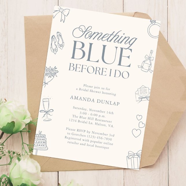 Something Blue Before I Do Drawn Bridal Shower Inbjudningar (Skapare uppladdad)
