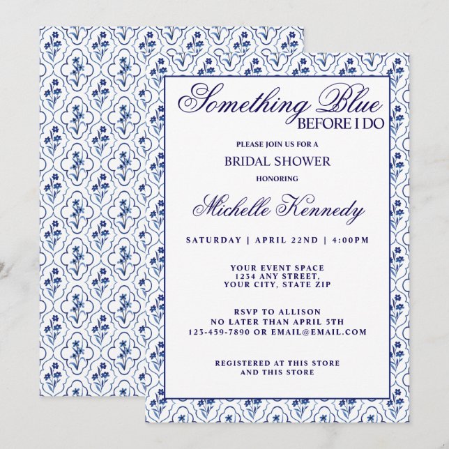 Something Blue Before I Do Floral Bridal Shower  Inbjudningar (Fram/baksida)