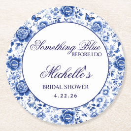 Something Blue Before I Do Floral Bridal Shower Underlägg Papper Rund