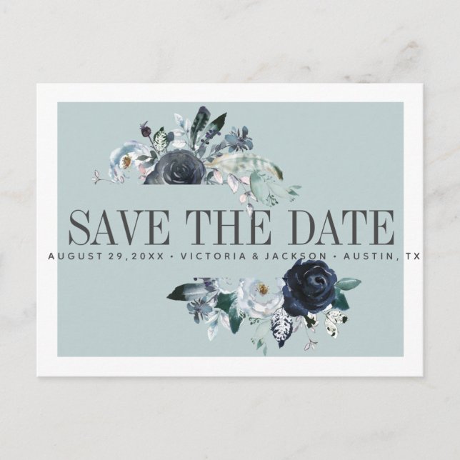 Something Blue | Boho BRÖLLLOP UPPDATERA DATUM Meddelande Vykort (Framsida)