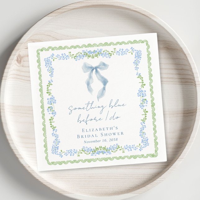 Something Blue Bow Bröllopsdusch Pappersservett (Something Blue Bow Bridal Shower Napkins)