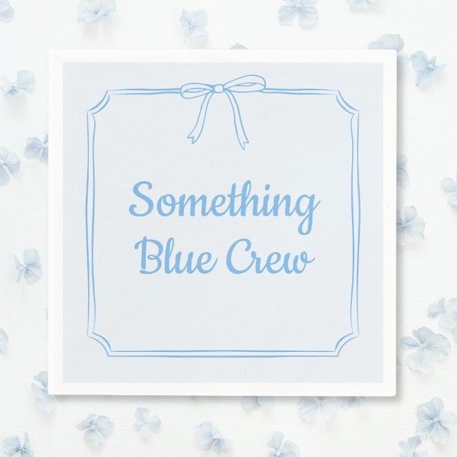 Something Blue Crew Krage Personlig Bröllopsfest Pappersservett (Chic Trendy Bow 'Something Blue Crew' Napkins - Perfect for Bachelorette Parties and Bridal Showers!)