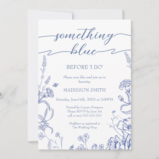 Something Blue French Bridal Shower invitation Inbjudningar (Framsida)
