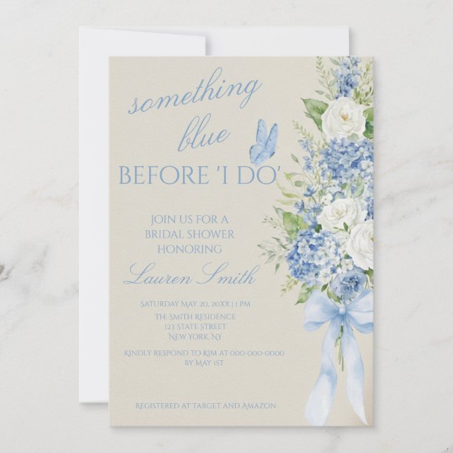 Something Blue Hydrangea Bridal Shower Invitation Inbjudningar (Framsida)