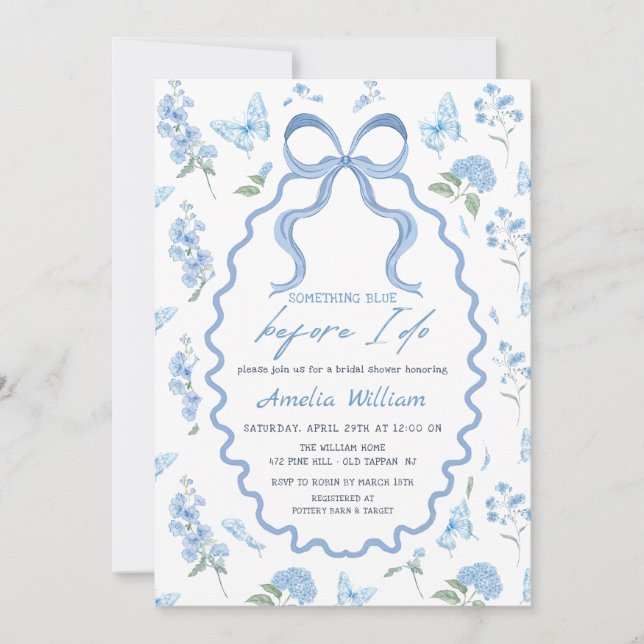 Something Blue Hydrangea Bridal Shower Invitation Inbjudningar (Framsida)