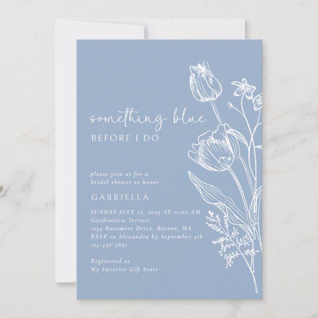 Something Blue Line Art Floral Bridal Shower Inbjudningar (Framsida)