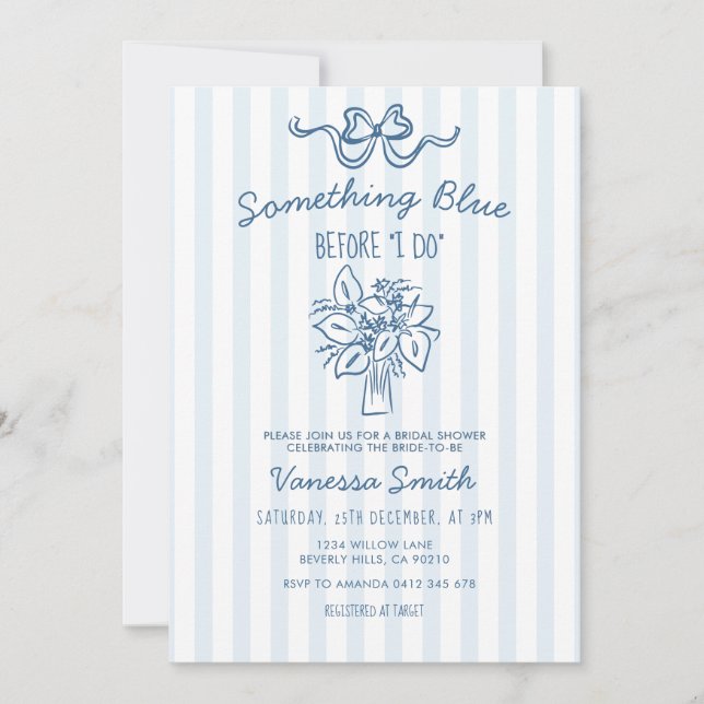 Something Blue Stripe Bridal Shower Invitation Inbjudningar (Framsida)