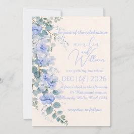 Something Blue Watercolor Floral Wedding Invitatio Inbjudningar